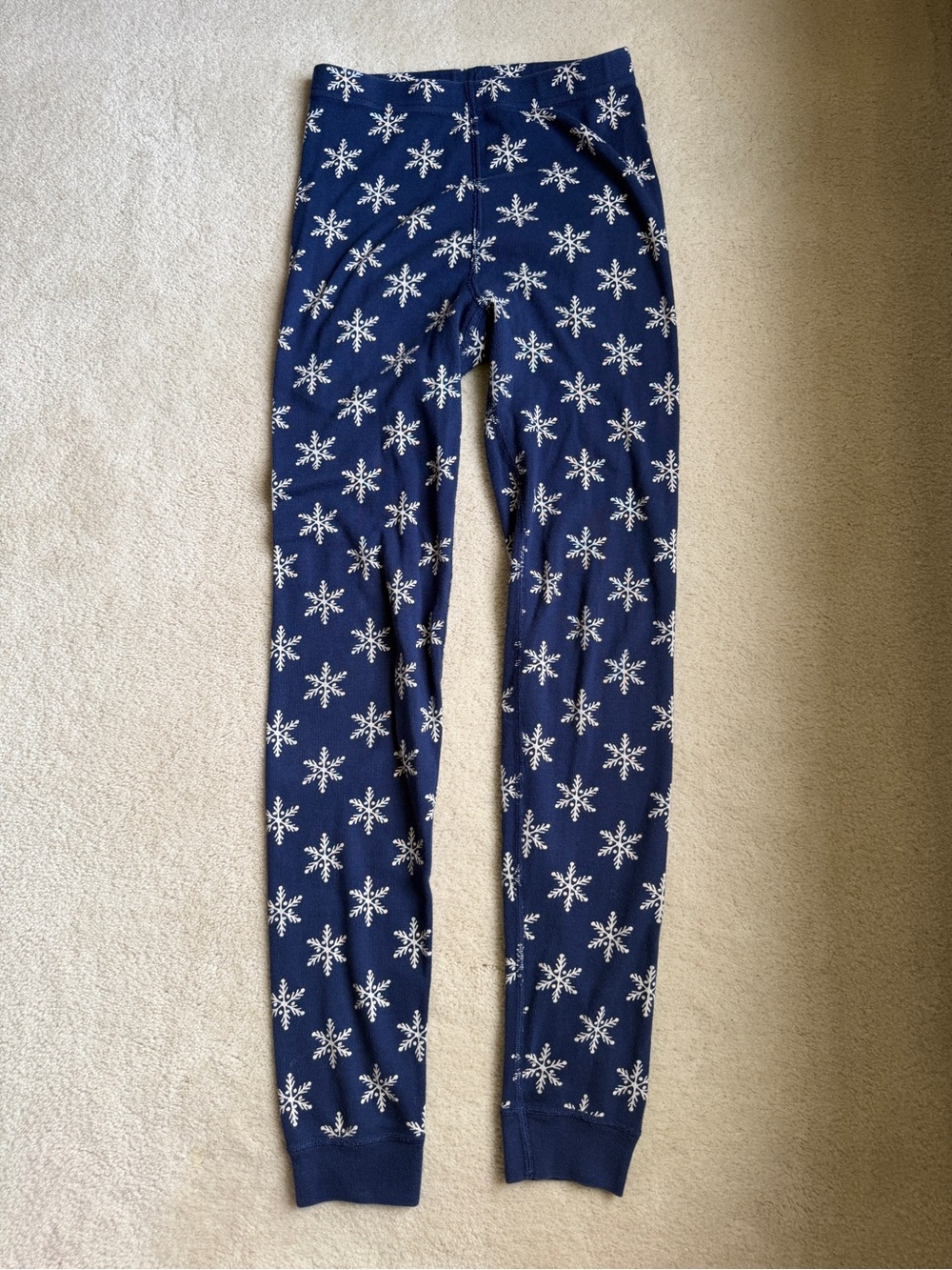 Hanna Andersson Navy Blue White Snowflake Pajamas Pants Organic Cotton Size 12